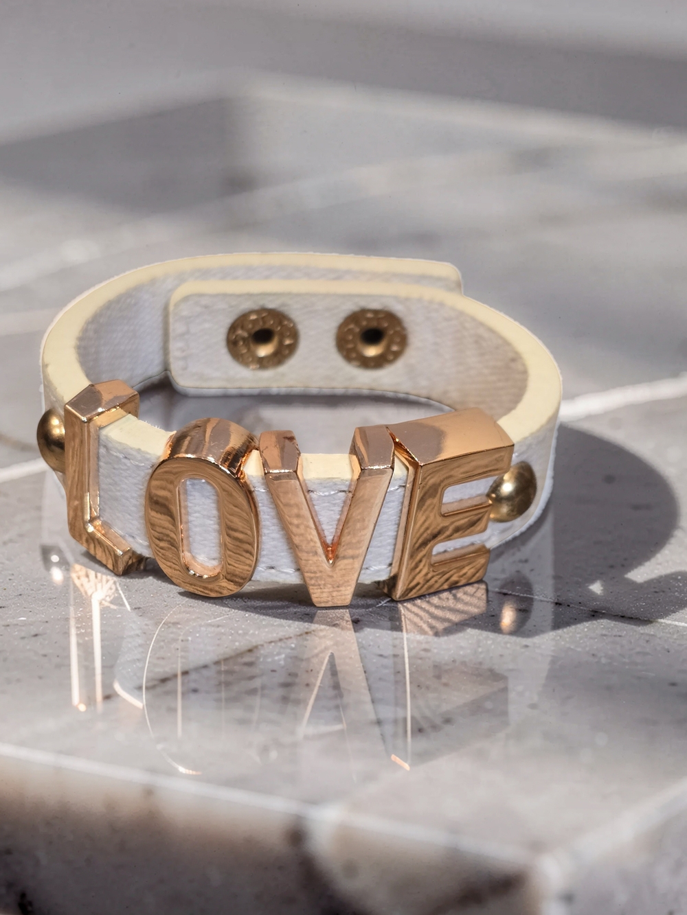 BCBGeneration Faux Leather "LOVE" Snap Cuff Bracelet